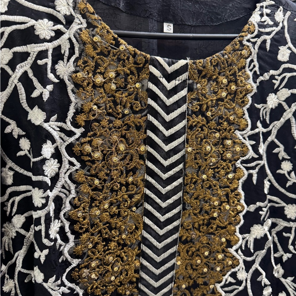 Black and Gold Embroidered Top